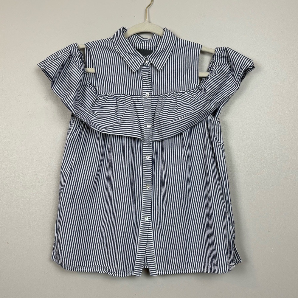 Sunday In Brooklyn Top Small Blue White Stripe Cold Shoulder Anthropologie